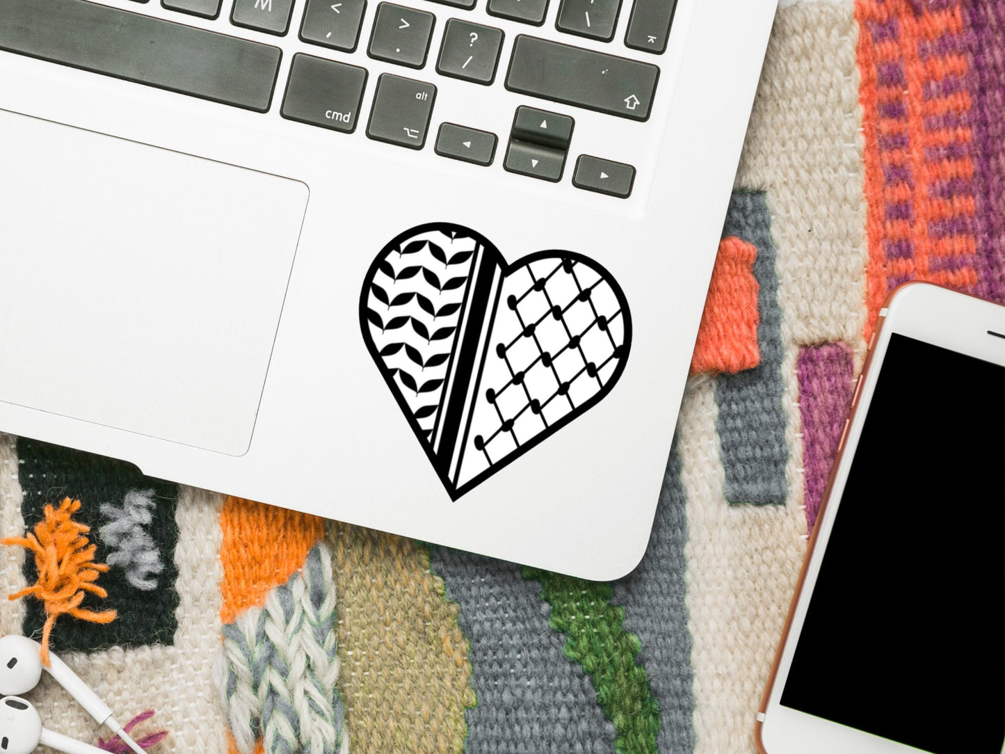 Keffiyeh Laptop Sticker – Palestine Embroidery Pattern Art for Water Bottle, Bumper, Journal – Political Vinyl Decal with Proceeds to Gaza