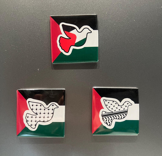Gaza Protest Art Magnet – Palestine Design with Watermelon and Keffiyeh for Fridge or Locker Decor - Peace Dove Design for Palestine
