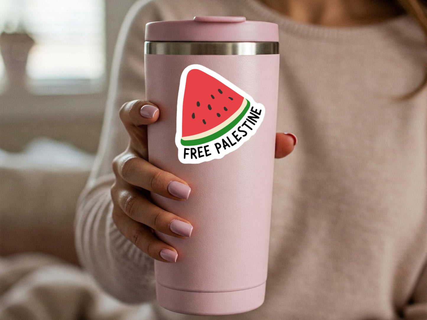Watermelon Palestine Sticker - Glossy Vinyl Decal for Laptop, Car Bumper, Window, Water Bottle, iPad, Phone Case – Free Palestine Decal