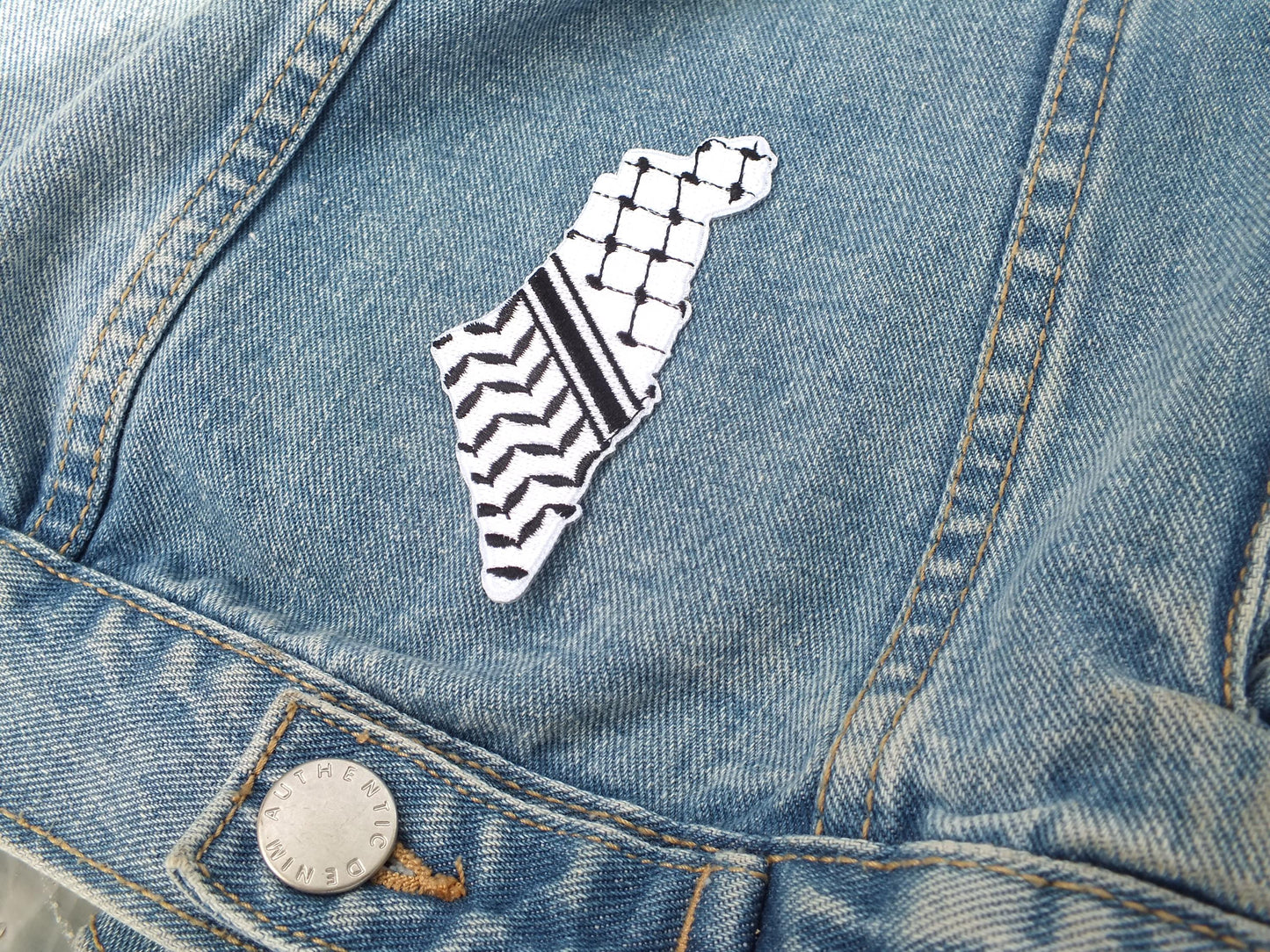 Iron On Map of Palestine Patch with Keffiyeh Pattern - Palestinian Heritage Embroidered Design – Tactical or Fashion Statement Piece
