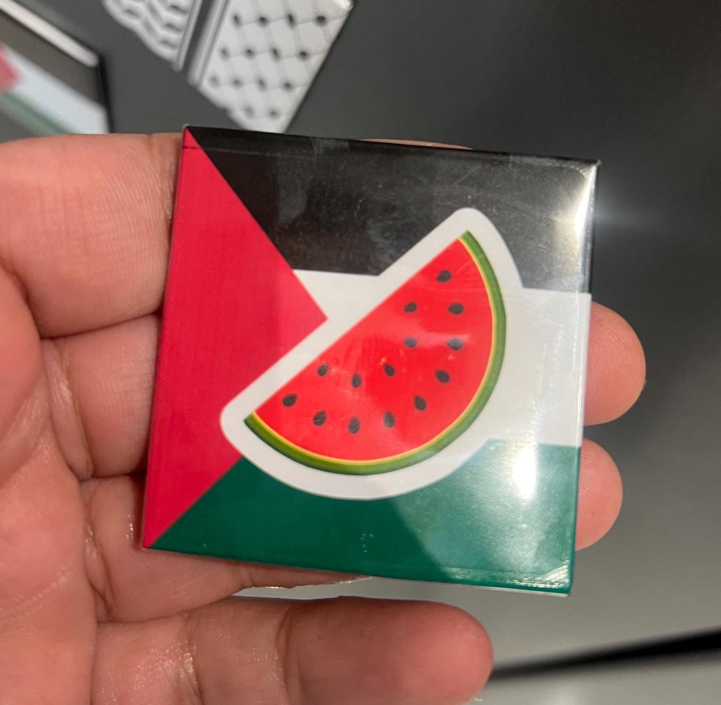 Bold Fridge Magnet for Gaza – Palestine-Inspired Watermelon + Keffiyeh Design – Cultural Activism Gift - Flag of Palestine Locker Magnet