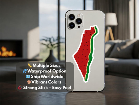 Map of Palestine Vinyl Decal - Minimalist Glossy Decal for iPhone, Car Bumper, iPad, Skateboard – Subtle Protest Art Sticker for Gaza