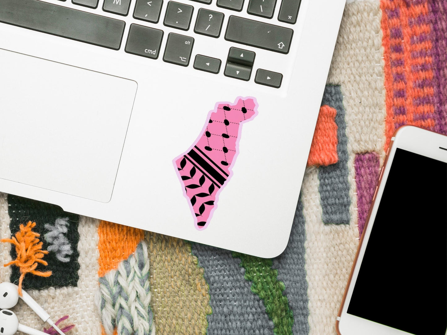 Die Cut Pink Keffiyeh Sticker – Activist Art for Laptop, Water Bottle, Car Window – Durable Glossy Resistance Symbol - Map of Palestine
