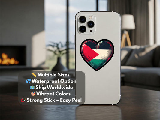 Minimalist Flag of Palestine Love Heart Sticker - Waterproof Vinyl Decal for Bumper, Window, Laptop, Motorbike – Activist Protest Symbol