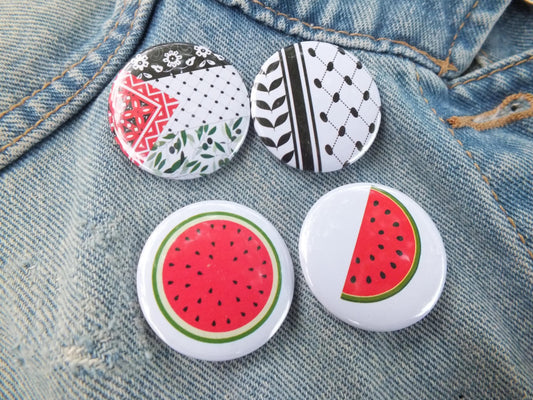 Palestine Badge – Watermelon, Keffiyeh & Flag Design – Resistance Art Pin for Jacket, Backpack, or Gifting - Round Protest Pin for Activist