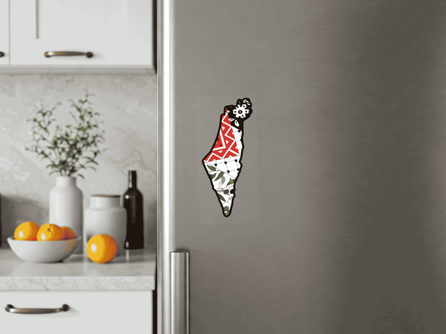 Pro Palestine Fridge Magnet – Keffiyeh Illustration – Resistance Art for Kitchen, Locker, Office Decor - Map of Palestine Gloss Magnet