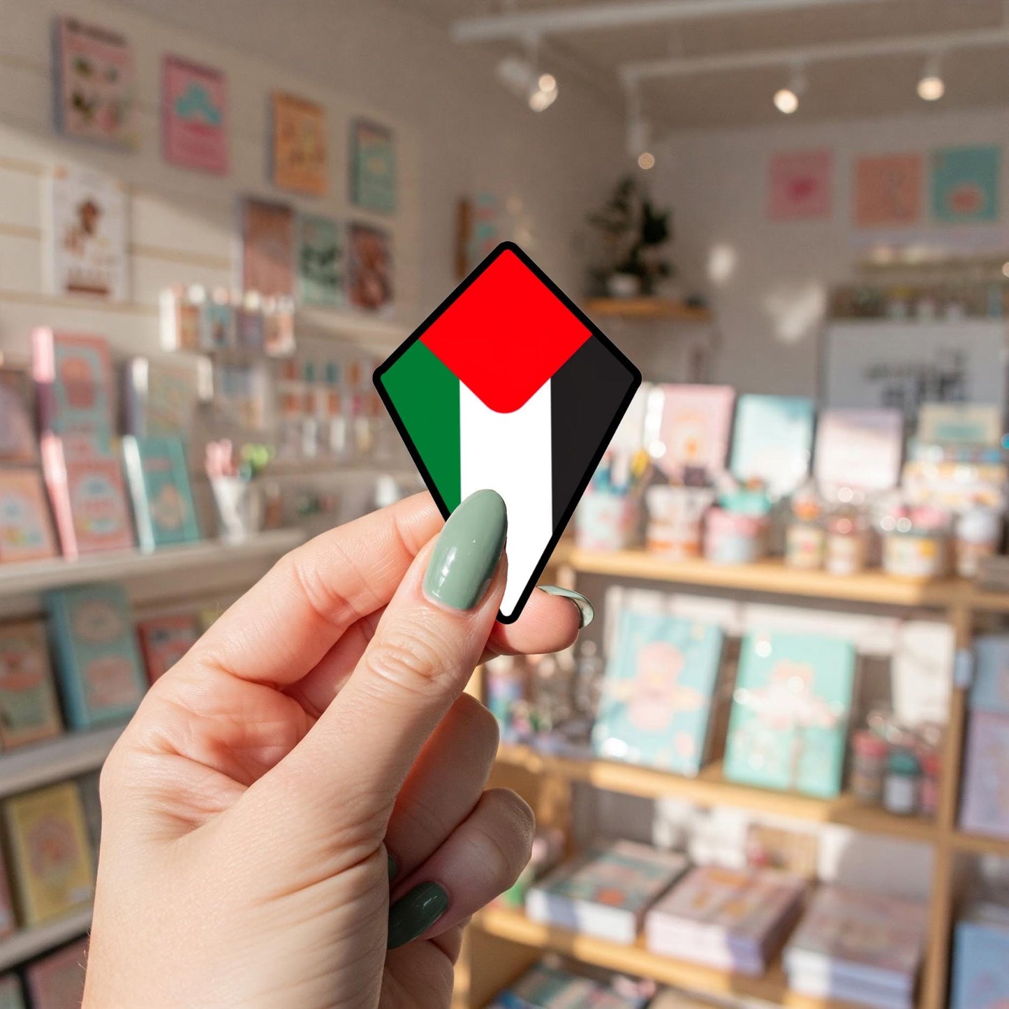 Minimalist Palestine Flag Sticker – Glossy Vinyl Decal for Journal, Phone Case, Helmet, Car Window – Pro Palestine Art for Activist