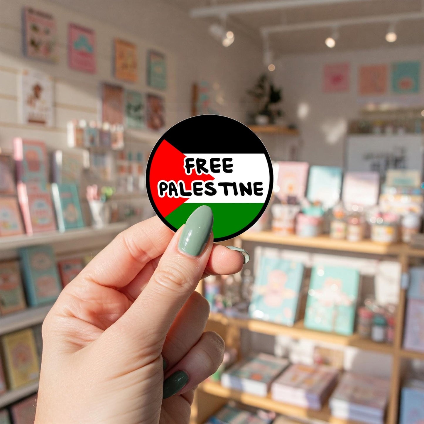 Free Palestine Car Bumper Sticker - Glossy Waterproof Vinyl for Car, Window, Water Bottle – Round Free Palestine Flag Art Sticker