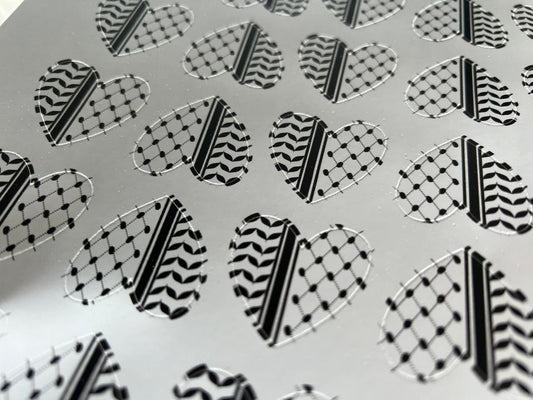 Black and White Keffiyeh Vinyl Sticker Sheet – Pro Palestine Symbol for Laptop, iPhone, Skateboard, Helmet, Water Bottle – Glossy Decals