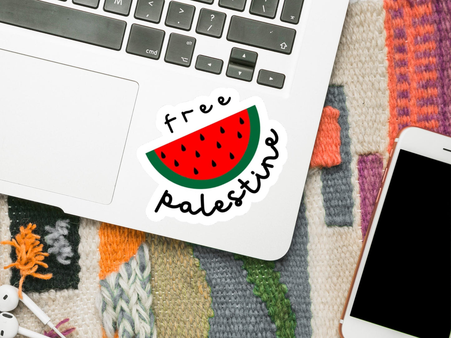 Free Palestine Watermelon Sticker – Minimalist Decal for Phone, Window, Car Bumper, Water Bottle – Symbol of Palestine - Proceeds to Gaza