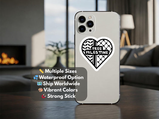 Pro Palestine Kuffiya Heart Vinyl Sticker – Waterproof Vinyl Decal or Splashproof Sticker - Perfect for Laptop, Water Bottle, Car Bumpers