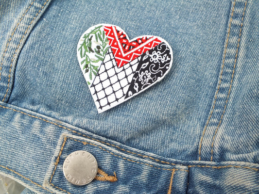 Palestinian Heart Patch – Embroidered Iron-On Patch for Jacket, Tote Bag, Backpack - Palestine Flag Sew On Patch Gift for Activist