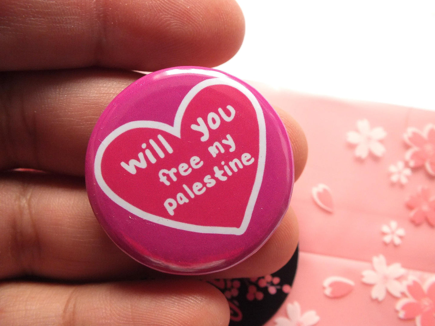 Palestine Awareness Pin – Heart Flag Badge with Watermelon Art – Vinyl Metal Button for Bags & Clothes - Solidarity with Gaza Button Pin