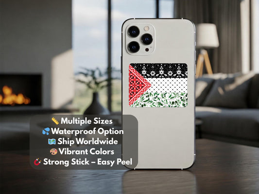 Free Palestine Vinyl Decal – Sticker with Keffiyeh + Flag Colors – Waterproof Vinyl for Journal, Window - Flag of Palestine Profits to Gaza