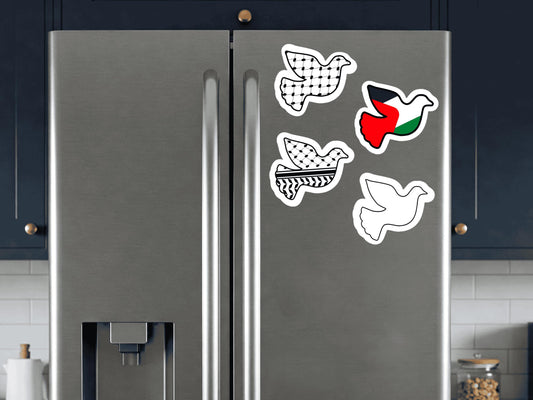 Pro Palestine Resistance Art Magnet – Free Palestine Fridge Decor with Keffiyeh Pattern - The Flag of Palestine - Peace Dove Locker Magnets