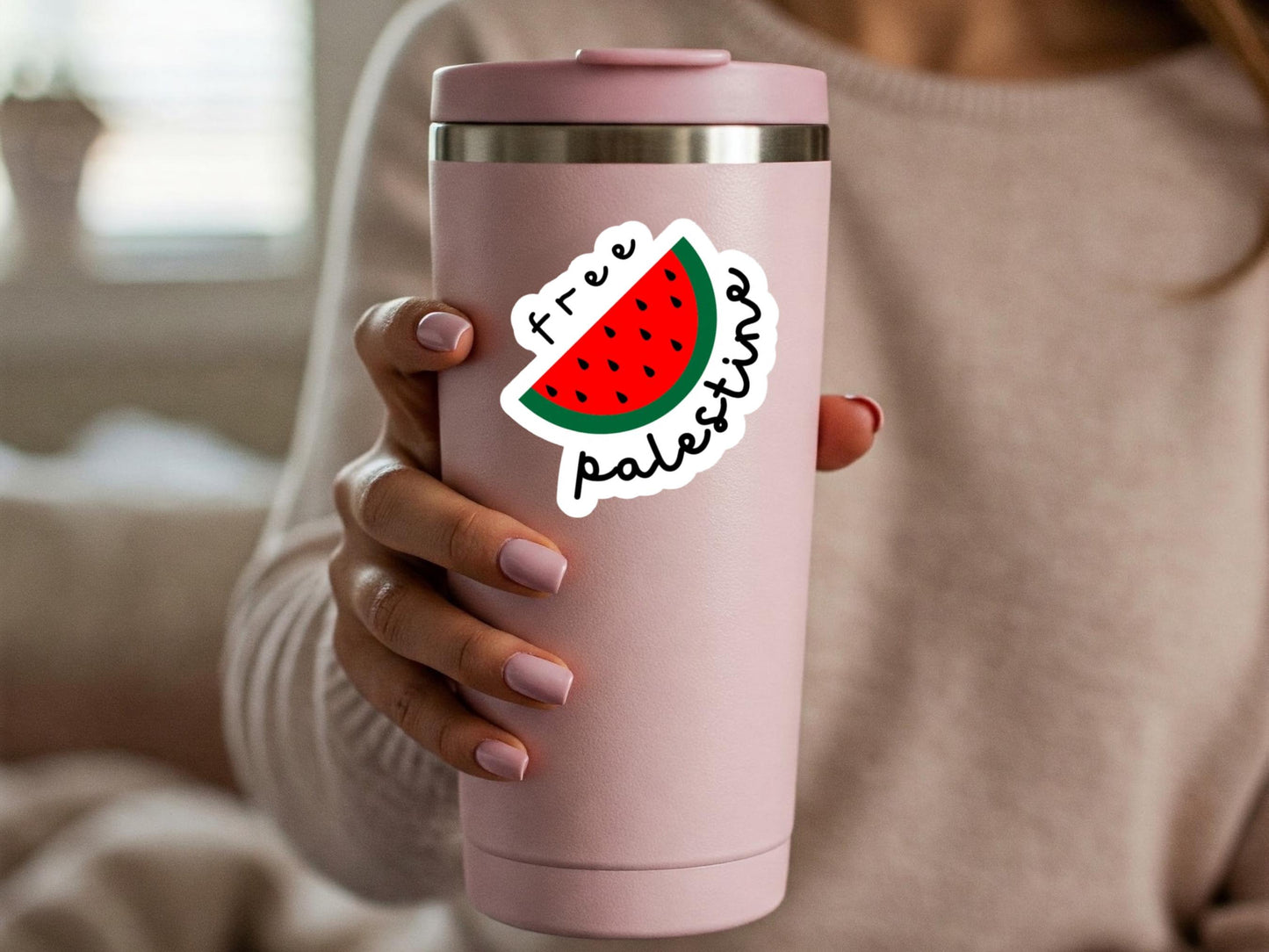 Free Palestine Watermelon Sticker – Minimalist Decal for Phone, Window, Car Bumper, Water Bottle – Symbol of Palestine - Proceeds to Gaza