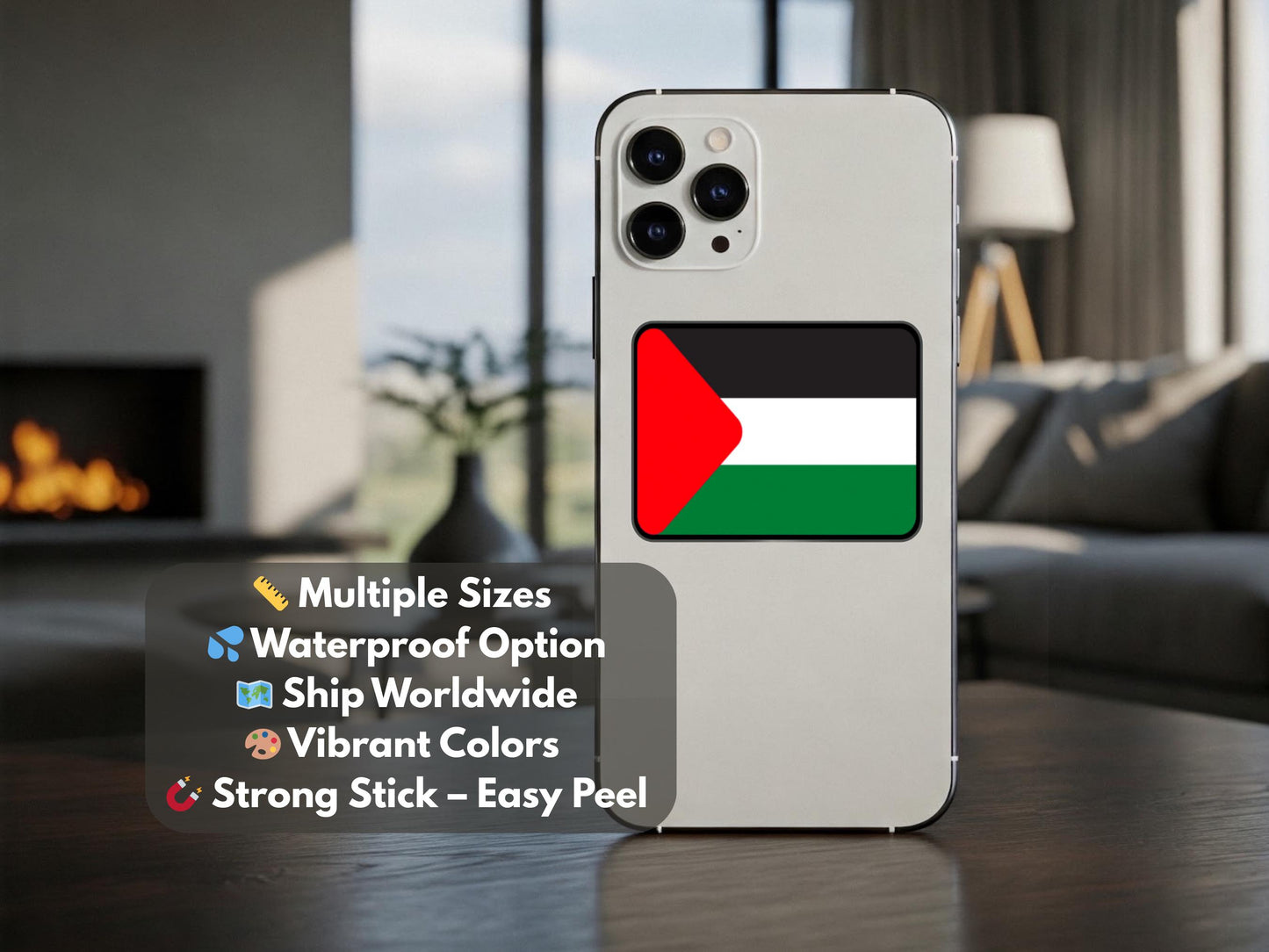 Palestinian Flag Decal – Glossy Vinyl Sticker for Car Windscreen, Water Bottle, Laptop, iPhone – Support Gaza Freedom and Solidarity