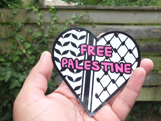Free Palestine Love Heart Vinyl Decal - Black & White Glossy Vinyl Decal for Journal, Water Bottle, Phone – Gaza Solidarity Sticker
