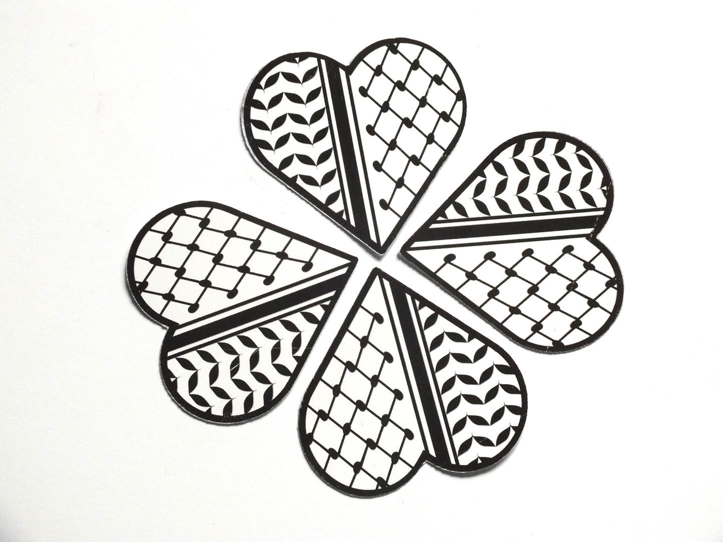 Palestinian Keffiyeh Sticker – Black White Glossy Vinyl Decal for Laptop, Bumper, Window, Bottle – Free Palestine Symbol - Heart Shape Decal