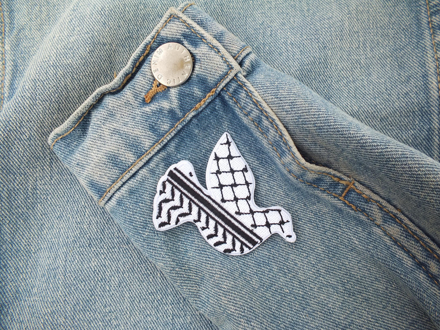 Black & White Keffiyeh Patch – Palestine Resistance Embroidery – Iron-On or Velcro Clothing Badge - Peace Dove Patch in Solidarity with Gaza