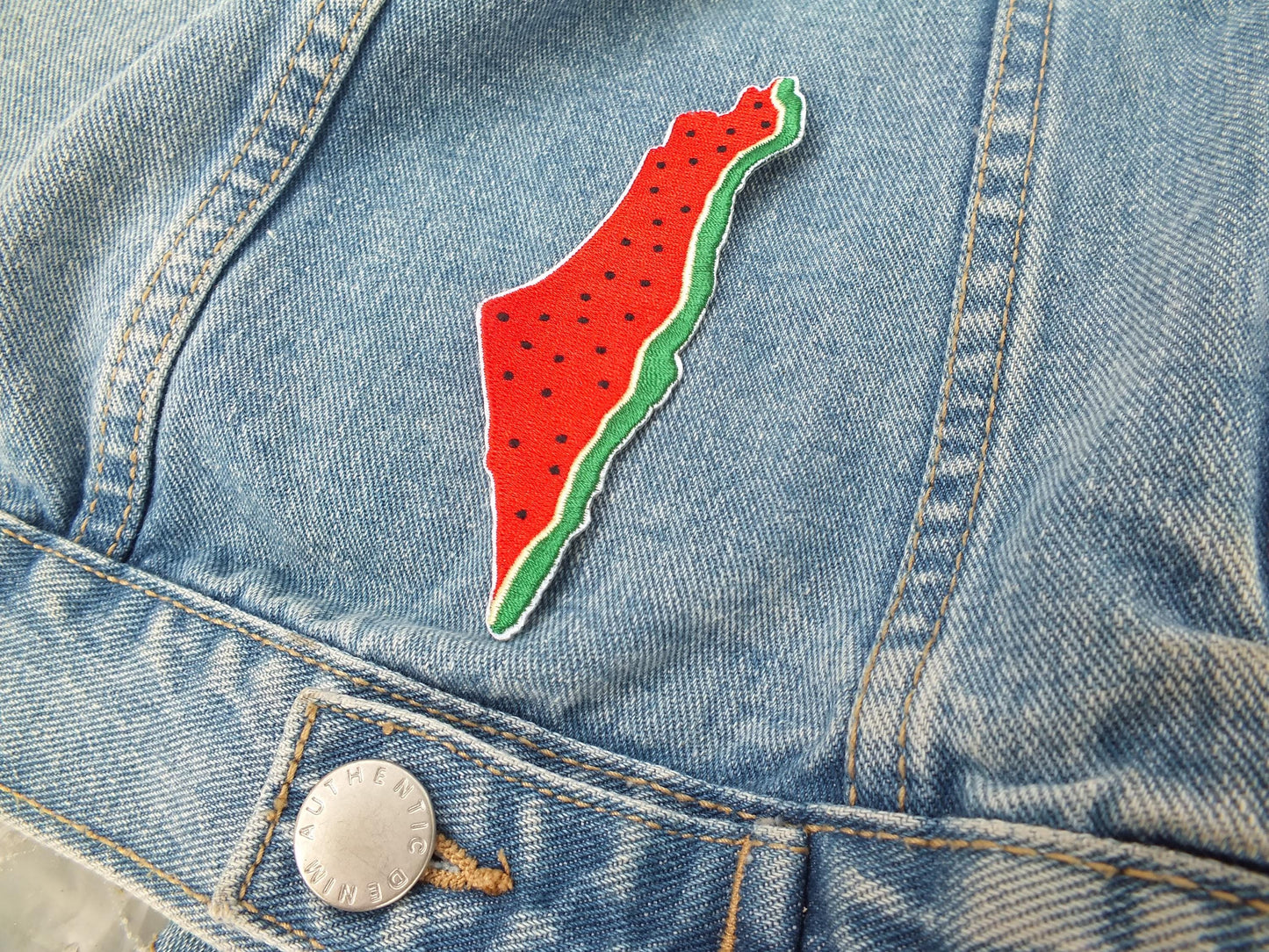 Palestinian Symbol Patch – Embroidered Watermelon Design – Iron-On/Velcro Patch for Protest or Pride - Map of Palestine Patch for Jacket