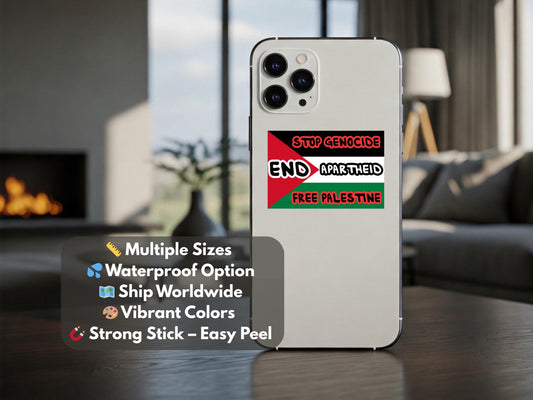 Palestinian Pride Sticker – Glossy Flag Decal for Phone, Water Bottle, Laptop, Car, Skateboard – Support Human Rights and Support Gaza
