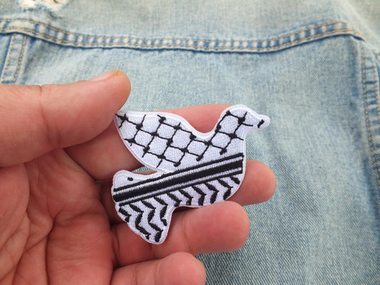 Peace Dove Kuffiyah Patch - Pro Palestine Embroidered Badge – Iron-On or Hook & Loop Option - Handmade Embroidery Statement Accessory