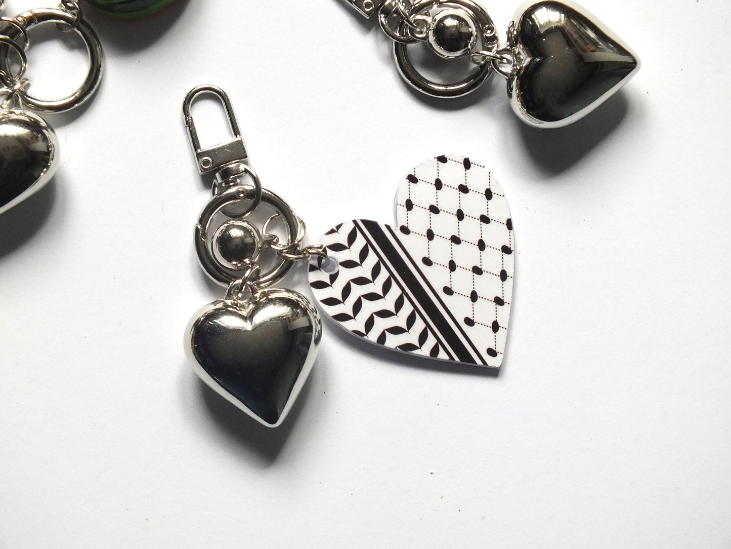 Love Heart Keyring for Palestine Supporter - Protest Keychain – Palestine Keffiyeh Heart + Watermelon – Handmade Activist Gift