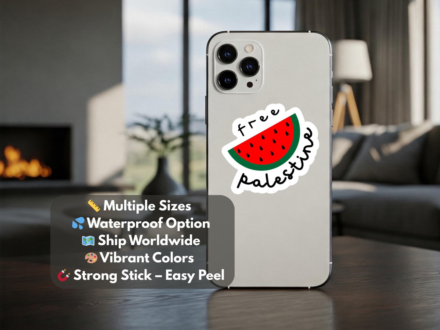 Free Palestine Watermelon Sticker – Minimalist Decal for Phone, Window, Car Bumper, Water Bottle – Symbol of Palestine - Proceeds to Gaza