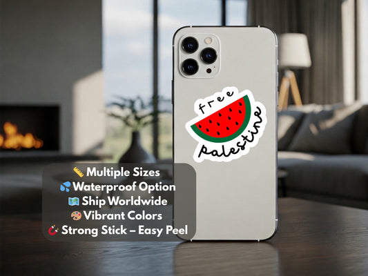 Free Palestine Watermelon Sticker – Minimalist Decal for Phone, Window, Car Bumper, Water Bottle – Symbol of Palestine - Proceeds to Gaza