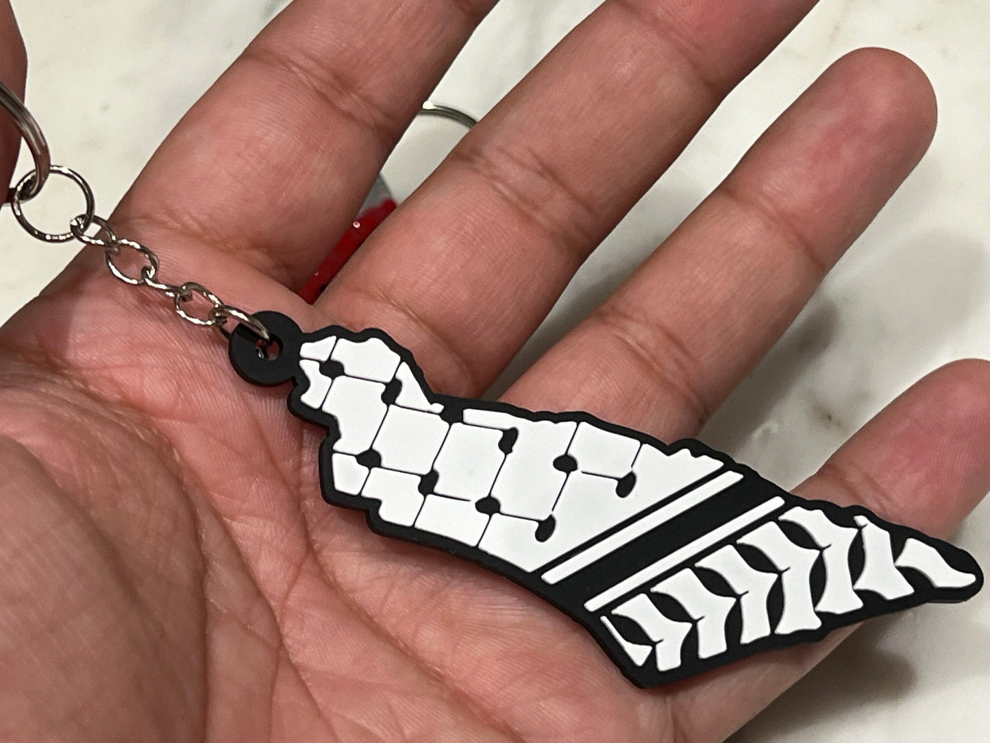 Palestinian Symbol Keychain – Heart with Keffiyeh & Watermelon – Handmade Political Gift with the Map of Palestine for Supporters